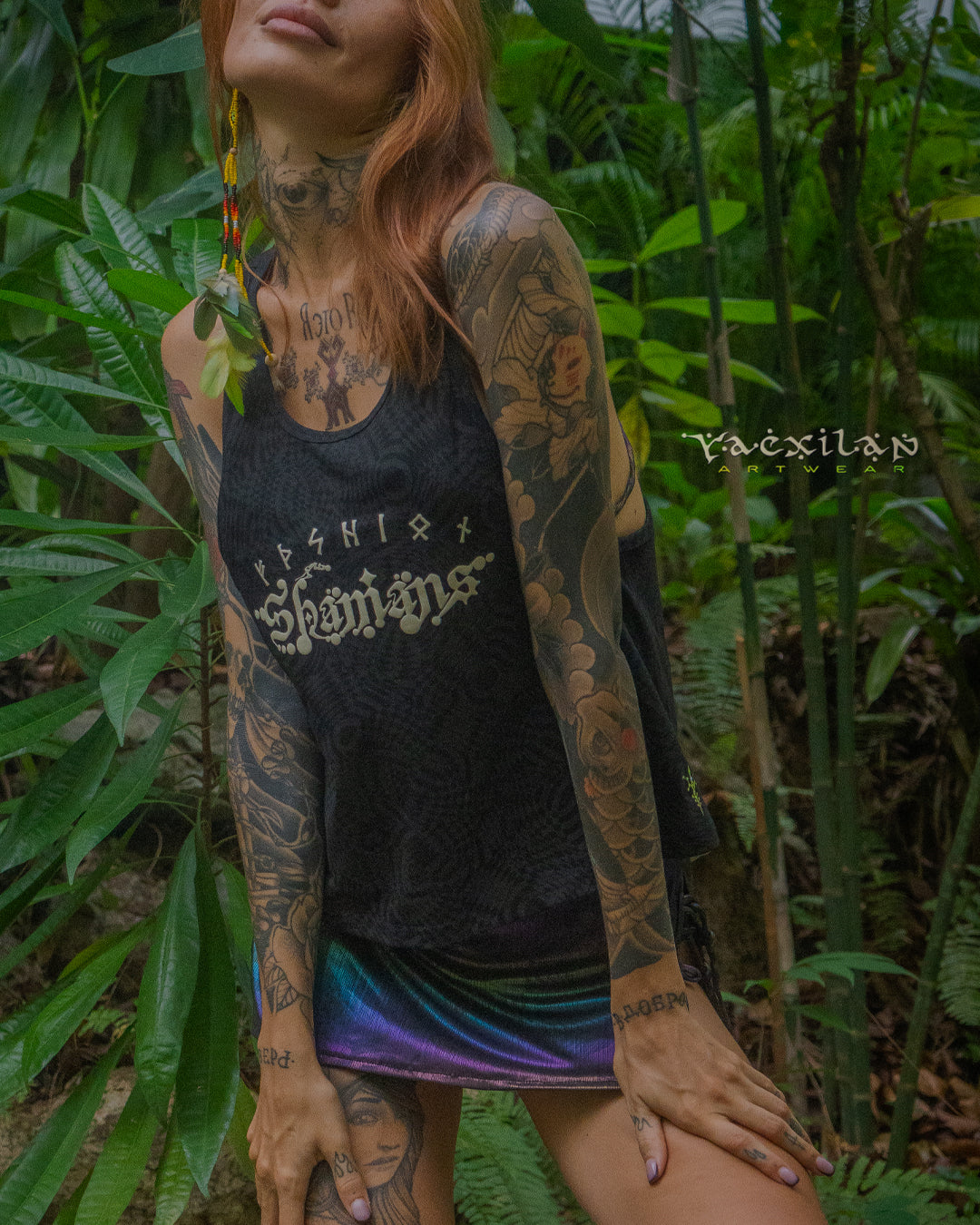 Tank Top Woman / Black Cotton Shinke - WIERD NOISES SHAMANS White
